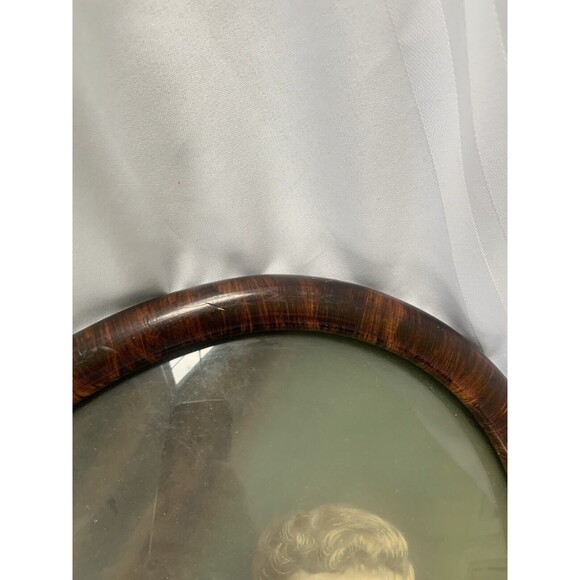 ANTIQUE BABY PRINT OVAL CONVEX PAINTED TIGER WOOD FRAME with CONVEX GLASS Read - Picture 12 of 13